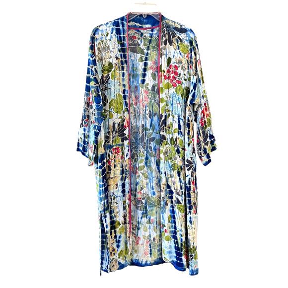 CITRON SANTA MONICA Size Small Silk Blend Abstract Floral Tie-Dye Open Duster - Picture 1 of 10
